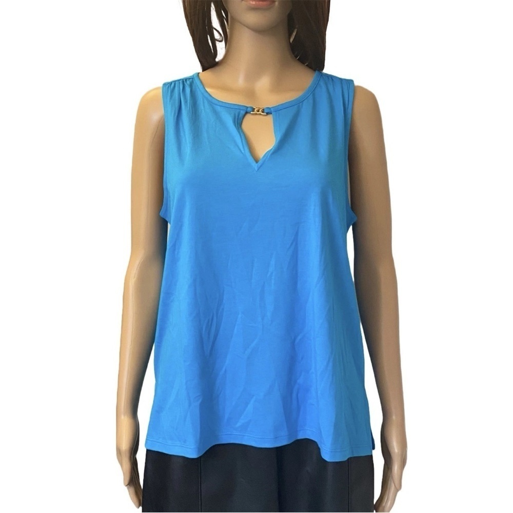 Michael Kors Women's Sleeveless Top Milos Blue Round Neck Chain Size M - NWT $78
